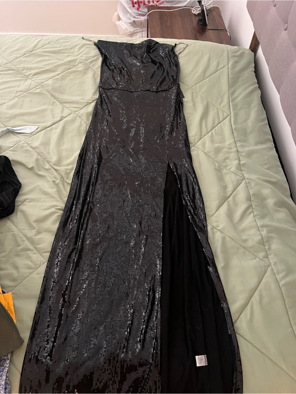Fashion Nova Black Sequin Prom Gown with Side Slit